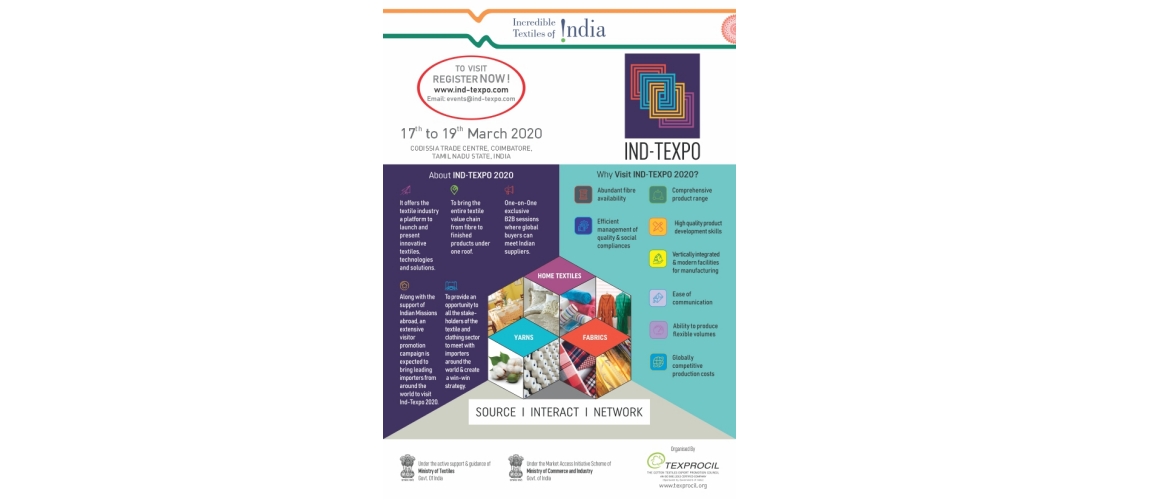  Ind–Texpo 2020”, an exclusive B2B exhibition of cotton textiles in India