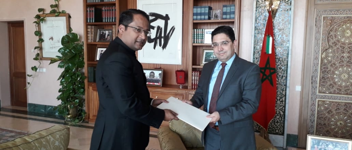  Ambassador Shambhu Kumaran handed over a copy of credentials to H.E. Nasser Bourita, Minister of Foreign Affairs and International Cooperation on 17 July 2019.